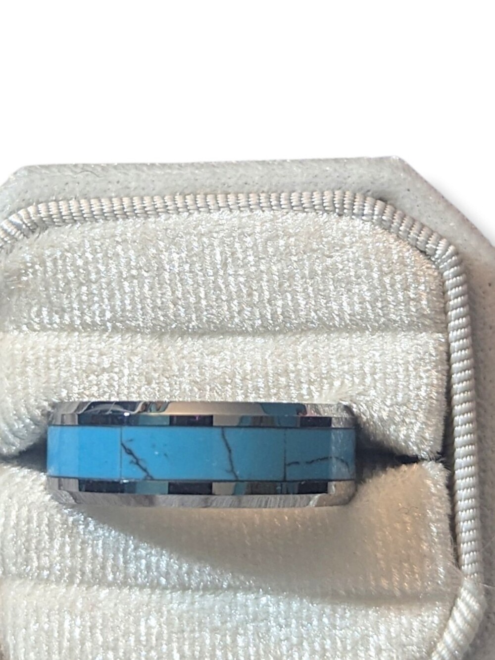 Natural Tungsten Carbide & Turquoise Men's Heavyweight Wedding Ring 11.5 (16g) - Picture 7 of 7
